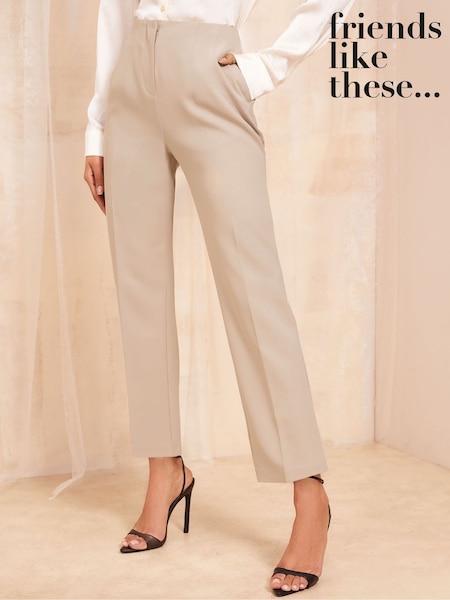 Friends Like These Neutral Tailored Tapered Ankle Grazer Trousers (AD7922) | INR 4,607