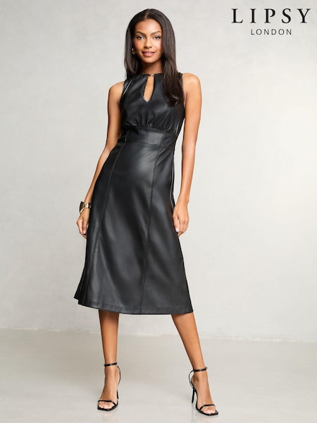 Lipsy Faux Leather Sleeveless Fit And Flare Midi Dress (AD7936) | €72
