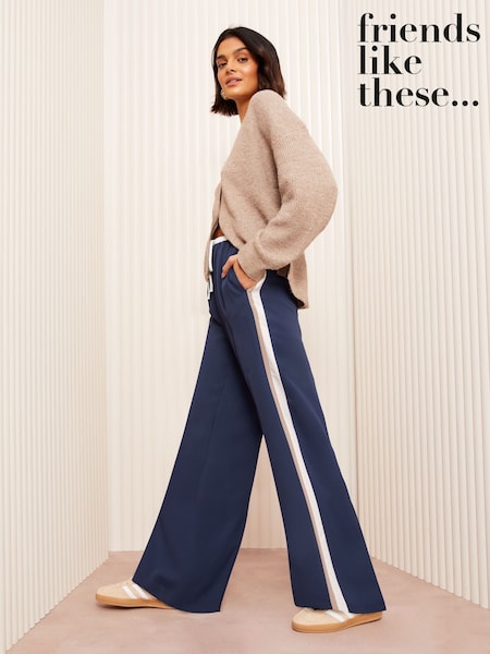 Friends Like These Navy Wide Leg Tailored Side Stripe Trousers (AD7963) | ₪186