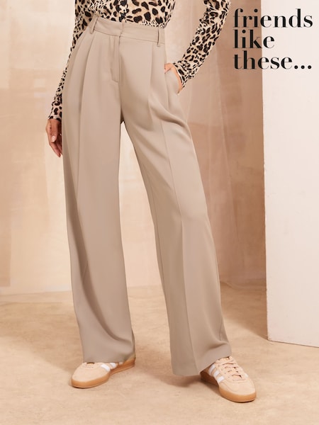 חום בהיר - Friends Like These Premium Elastic Back Tailored Wide Leg Trousers (AD7967) | ‏186‏₪