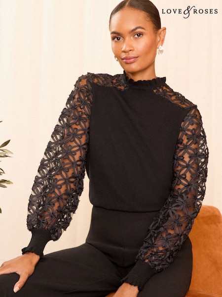 Love & Roses Woven Mix Sleeve Jumper (AD7975) | 219 LEI