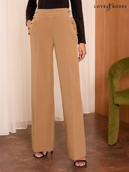 Cămilă - Buton Militar Love & Roses Evazat Taioare Pantaloni (AD8107) | 335 LEI