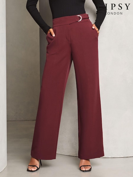 Lipsy Burgundy Red Wide Leg D Ring Trousers (AD8120) | AED187