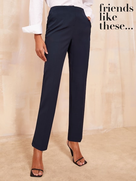 כחול כהה - Friends Like These Tailored Tapered Ankle Grazer Trousers (AD8164) | ‏151‏₪