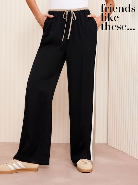 Friends Like These Black/Cream Petite Wide Leg Tailored Side Stripe Trousers (AD8171) | 2,223 UAH