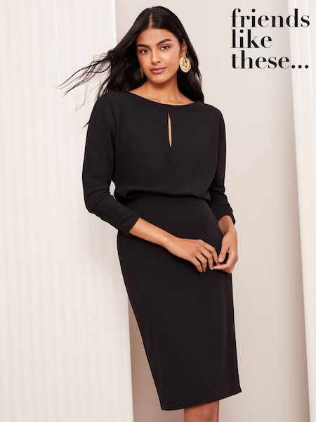 Friends Like These Black Petite Bawting Long Sleeve Tailored Midi Dress (AD8180) | AED256
