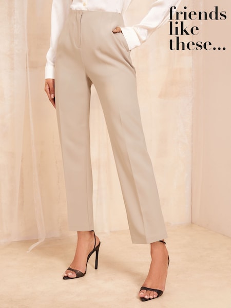 Friends Like These Neutral Petite Tailored Tapered Ankle Grazer Trousers (AD8190) | 6,575 ISK