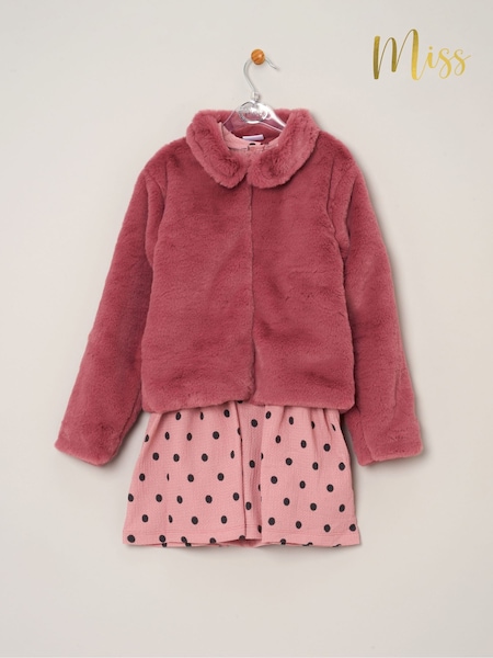 Miss Girls Faux Fur Jacket, Dress And Tights Outfit Set (AD8195) | €48
