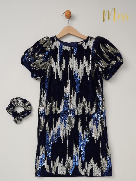 Bleumarin - Set rochie Miss Sequin Shift și scrunchie asortat (AD8196) | 283 LEI