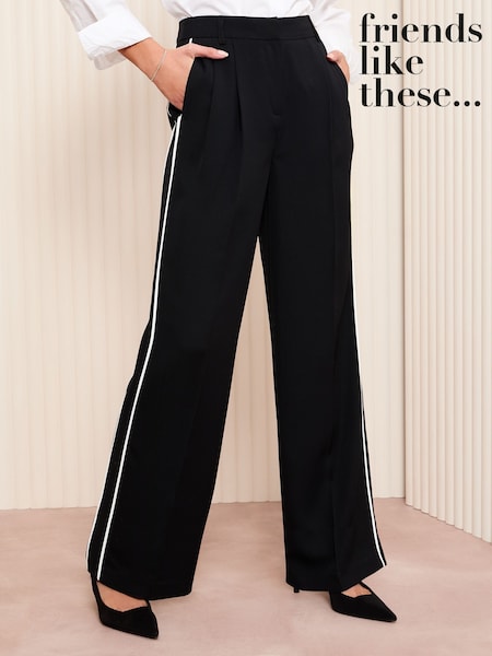 Friends Like These Black on White Petite Wide Leg Tailored Side Stripe Trousers (AD8200) | €54