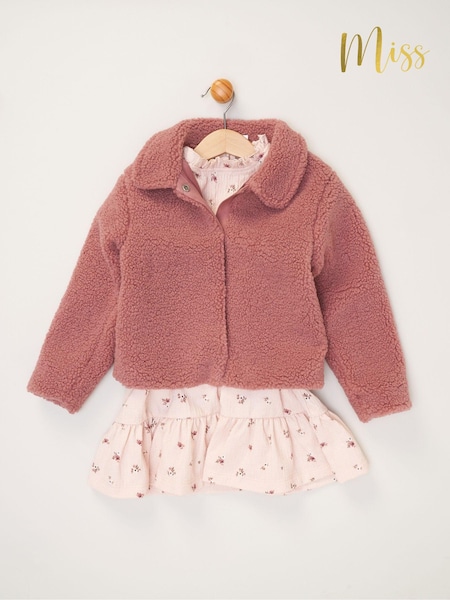 Miss Girls Faux Fur Jacket, Dress And Tights Outfit Set (AD8202) | €48