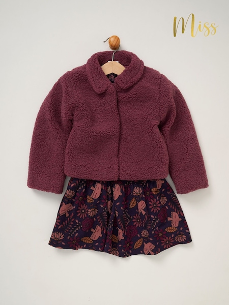 Miss Girls Faux Fur Jacket, Dress And Tights Outfit Set (AD8207) | €48