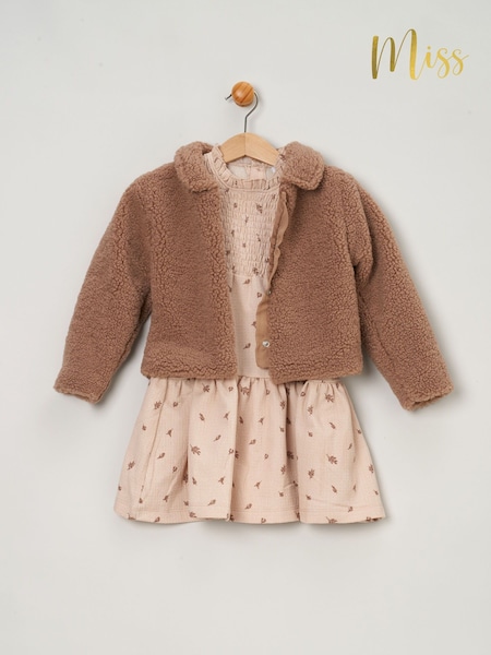 Miss Girls Faux Fur Jacket, Dress And Tights Outfit Set (AD8208) | 168 QAR