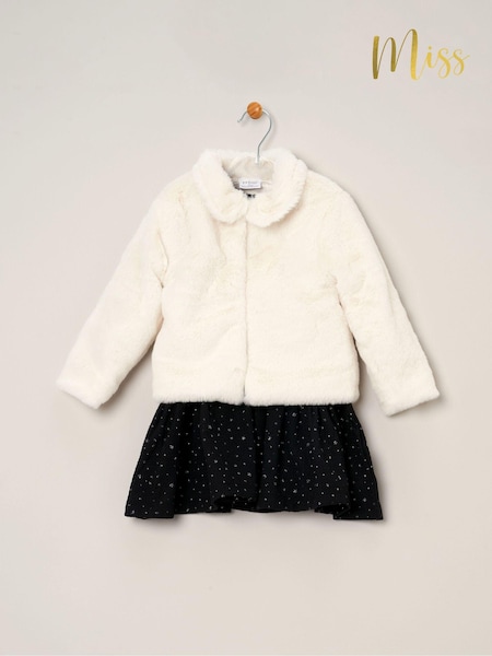 Miss Girls Faux Fur Jacket, Dress And Tights Outfit Set (AD8212) | €48
