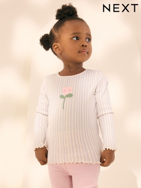 Blume mit blauen Streifen - Geripptes Langarm-T-Shirt (3Monate -7Jahre) (AD8232) | 8 € - 11 €