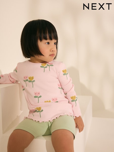 Rosa Blumencharakter - Geripptes Langarm-T-Shirt (3Monate -7Jahre) (AD8236) | 8 € - 11 €