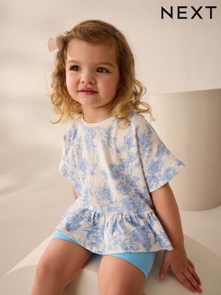 Blue Floral 100% Cotton Short Sleeve Peplum T-Shirt (3mths-7yrs) (AD8237) | TRY 167 - TRY 241