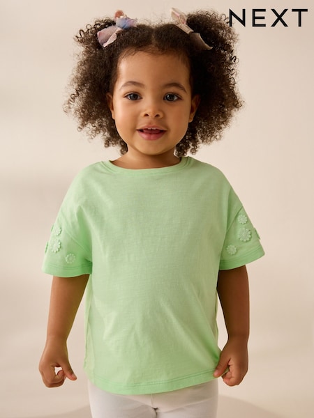 Green 100% Cotton Daisy Short Sleeve T-Shirt (3mths-7yrs) (AD8242) | kr67 - kr100