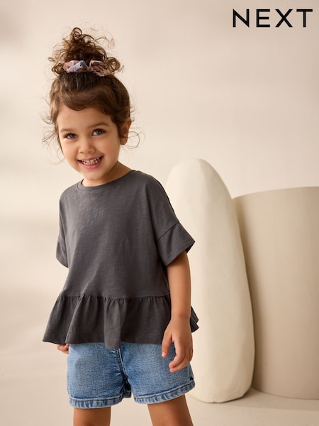 Charcoal Grey 100% Cotton Short Sleeve Peplum T-Shirt (3mths-7yrs) (AD8246) | 144 UAH - 226 UAH
