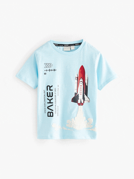 Baker by Ted Baker Blue Graphic 100% Cotton T-Shirt (AD8250) | R$ 160 - R$ 195
