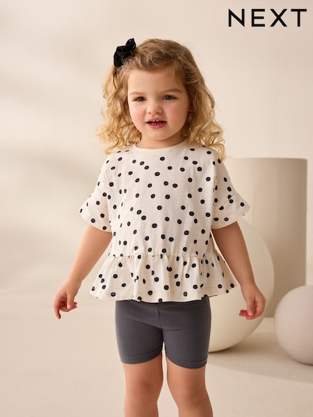 Black/White Spot 100% Cotton Short Sleeve Peplum T-Shirt (3mths-7yrs) (AD8258) | $8 - $11