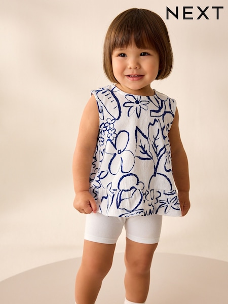White Flower Print Peplum Textured Vest (3mths-7yrs) (AD8283) | €6 - €9