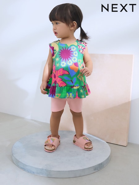 Green Tropical Print Peplum Textured Vest (3mths-7yrs) (AD8285) | €6 - €9