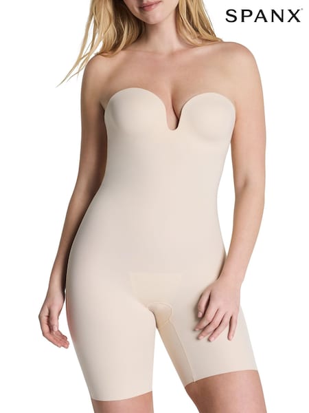 بيج - Spanx Spanxshape™ Suit Your Fancy Strapless Mid-thigh Bodysuit