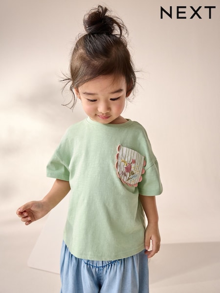 Зелений відтінку шавлії - 100% Cotton Short Sleeve Embroidered Pocket T-Shirt (3mths-7yrs) (AD8305) | 247 грн - 329 грн