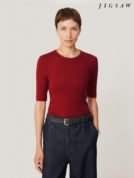 Jigsaw Red Merino Half Sleeve T-Shirt (AD8331) | AED172