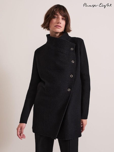 Phase Eight Black Lea Popper Knit Coat (AD8361) | €103