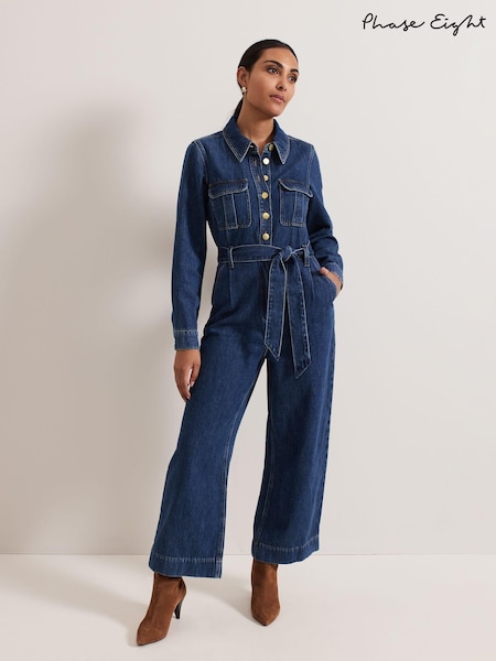 Phase Eight Blue Petite Avalon Denim Utility 100% Cotton Jumpsuit (AD8362) | AED375