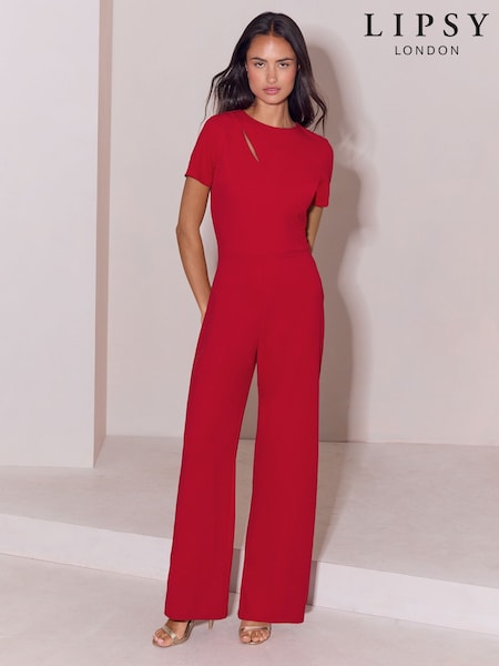 Red - Lipsy Short Sleeve Splice Jumpsuit