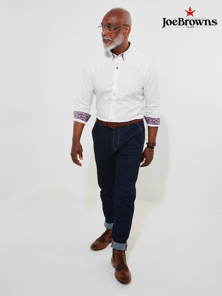 Joe Browns White Slim Fit Smart Button Down Double 100% Cotton Collar Shirt with Floral Trims (AD8392) | 250 zł