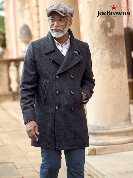 Joe Browns Smart Herringbone Wool Blend Peacoat With Printed Lining (AD8405) | ‏528‏₪
