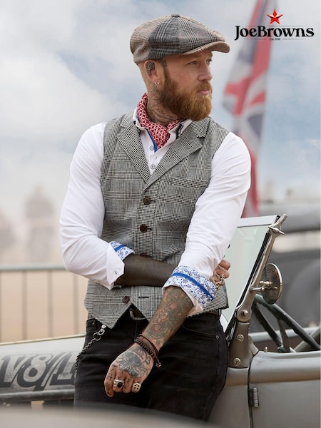 Joe Browns Grey Slim Fit Dogtooth Prince of Wales Check Single Breasted Waistcoat (AD8415) | €51