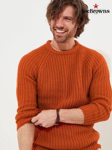 Joe Browns Orange Chunky Knit Crew Neck Fisherman Jumper (AD8420) | AED116