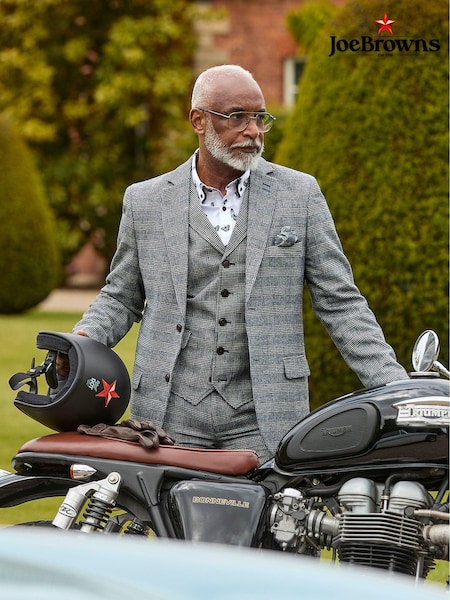 Joe Browns Grey Slim Fit Dogtooth Prince of Wales Check Single Breasted Blazer (AD8421) | 309 QAR