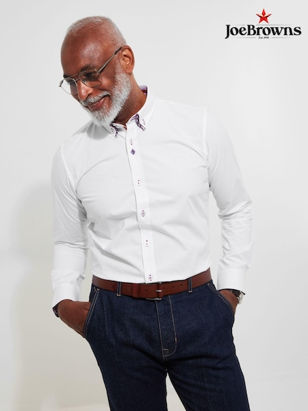 Joe Browns White Smart Button Down Double 100% Cotton Collar Shirt with Floral Trims (AD8428) | 250 zł