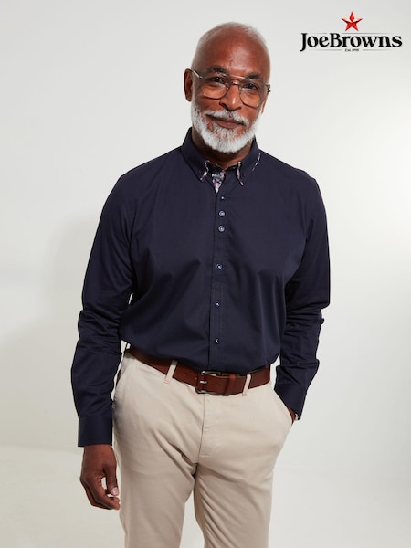 Joe Browns Blue Classic Button Down Double Collar 100% Cotton Shirt with Floral Print Trims (AD8440) | 198 QAR