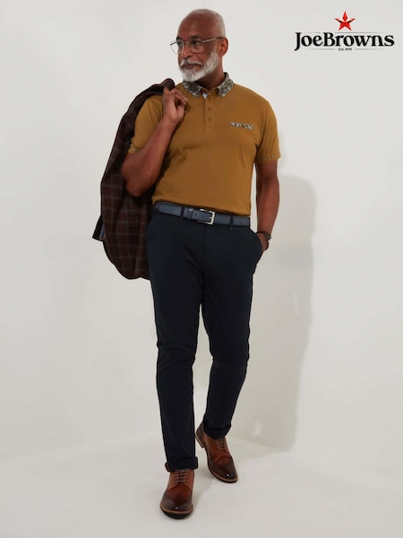 بني - Joe Browns 100% Cotton Paisley Print Contrast Collar Short Sleeve Polo Top (AD8454) | ‏233 د.إ.‏