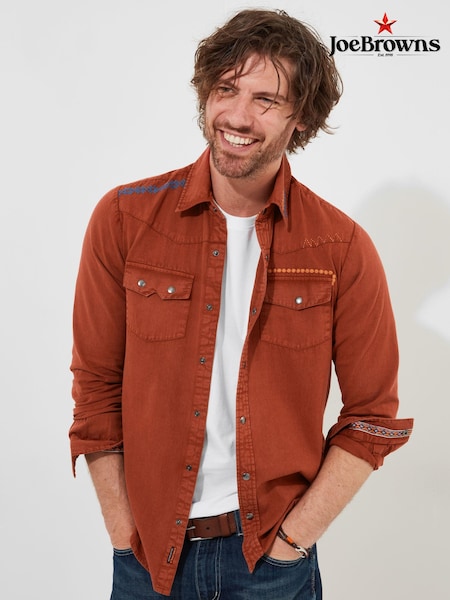Joe Browns Orange Rust Customised Hand-Stitched Long Sleeve 100% Cotton Shirt (AD8486) | €35