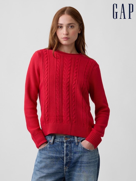 Red - Gap Rolled Neck Cable-knit Jumper