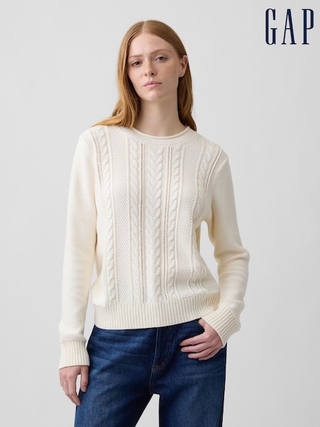 White - Gap Rolled Neck Cable-knit Jumper