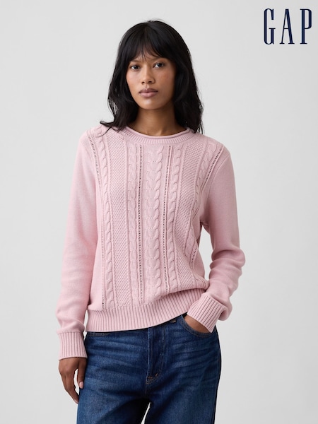 Pink - Gap Rolled Neck Cable-knit Jumper