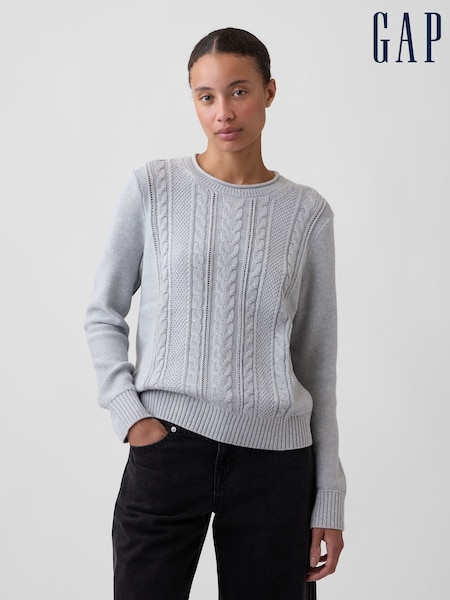 Gris - Gap Rolled Neck Cable-knit Jumper