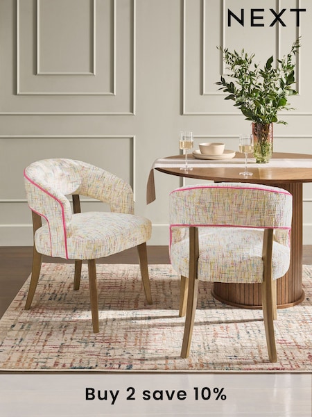 Set of 2 Multi Chenille Natural Remi Dark Wood Leg Dining Chairs (AD8873) | €440