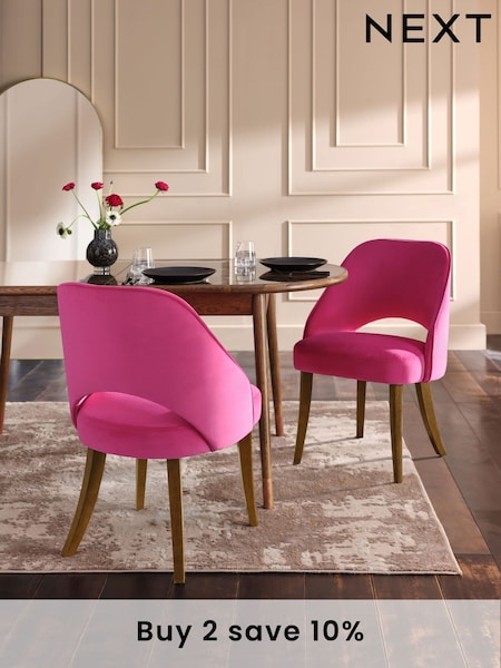 Set of 2 Soft Velvet Fuschia Remi Dark Wood Leg Dining Chairs (AD8879) | €380