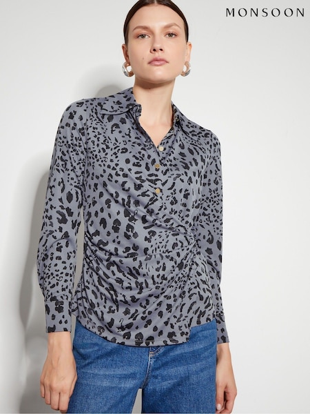 Monsoon Grey Aubrey Jersey Leopard Print Shirt (AD8895) | €36