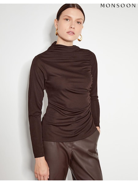Monsoon Dayna Long Sleeve Drape Jersey Top (AD8915) | 163 LEI